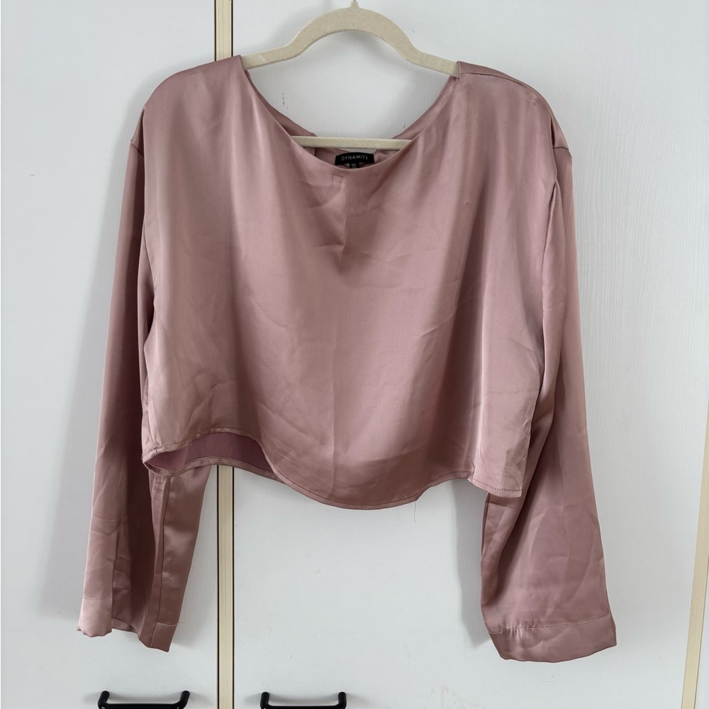 Dynamite Dusty Rose Satin Crop Blouse Coquette Minimalist Large Feminine Soft - Picture 2 of 9